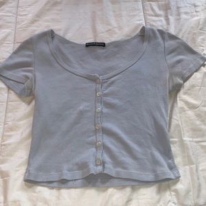 light blue buttoned down cropped tee
